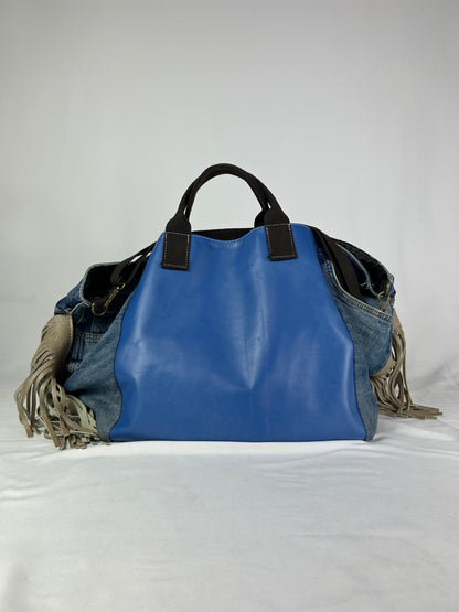 Borsa hand made denim frange