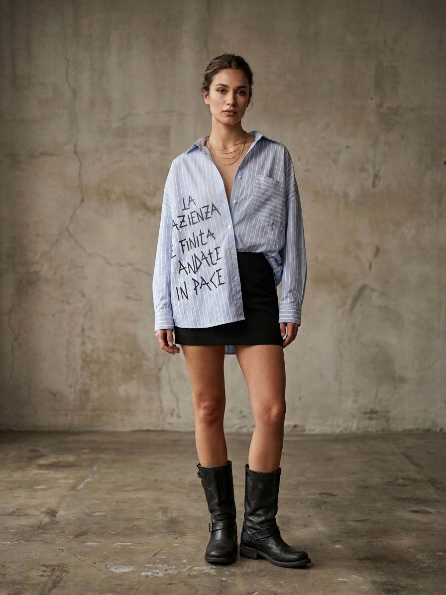 Camicia righe ‘La pazienza è finita’ hand printed