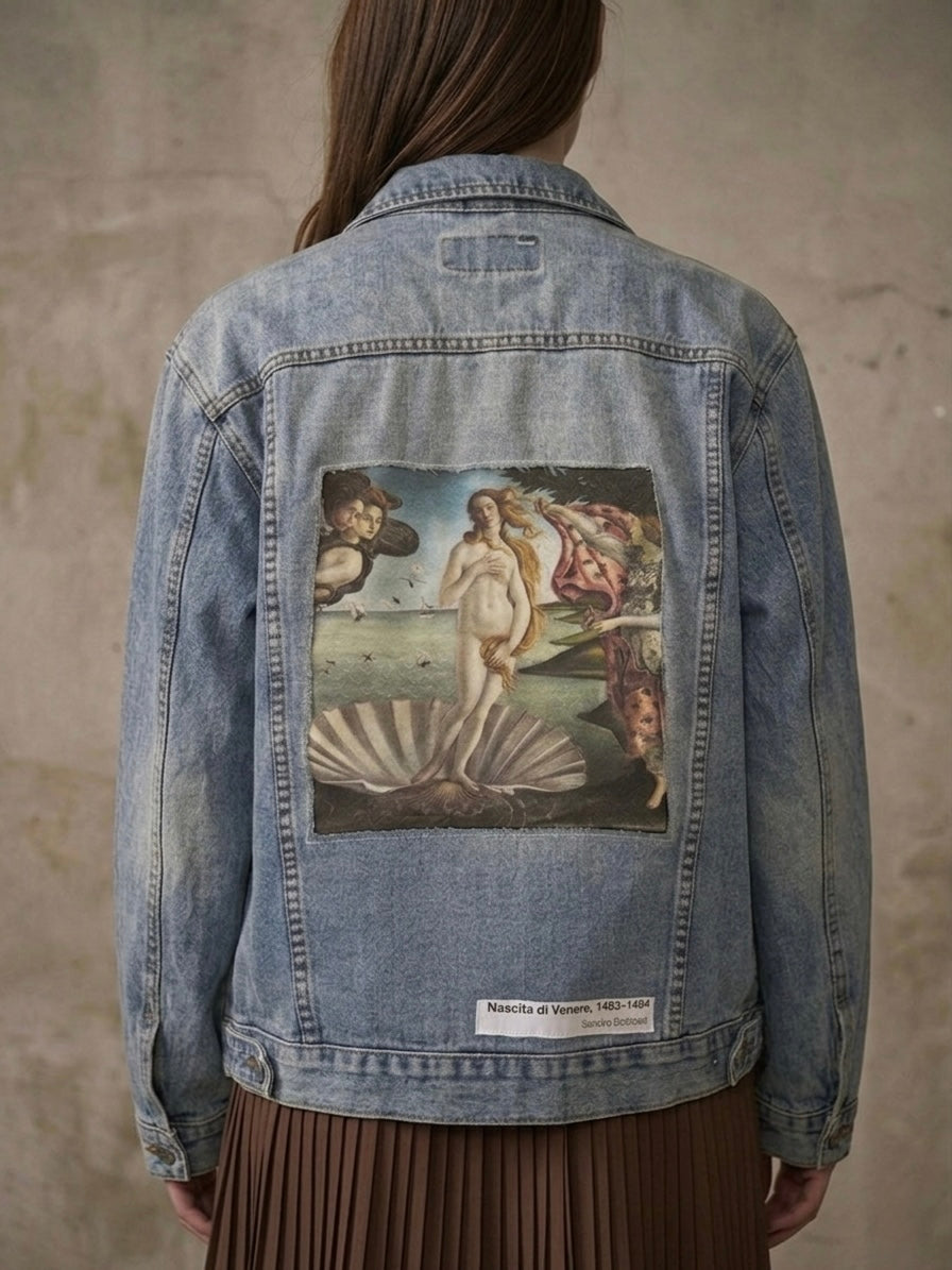 Giacca bomber denim ‘Nascita di Venere’ handmade