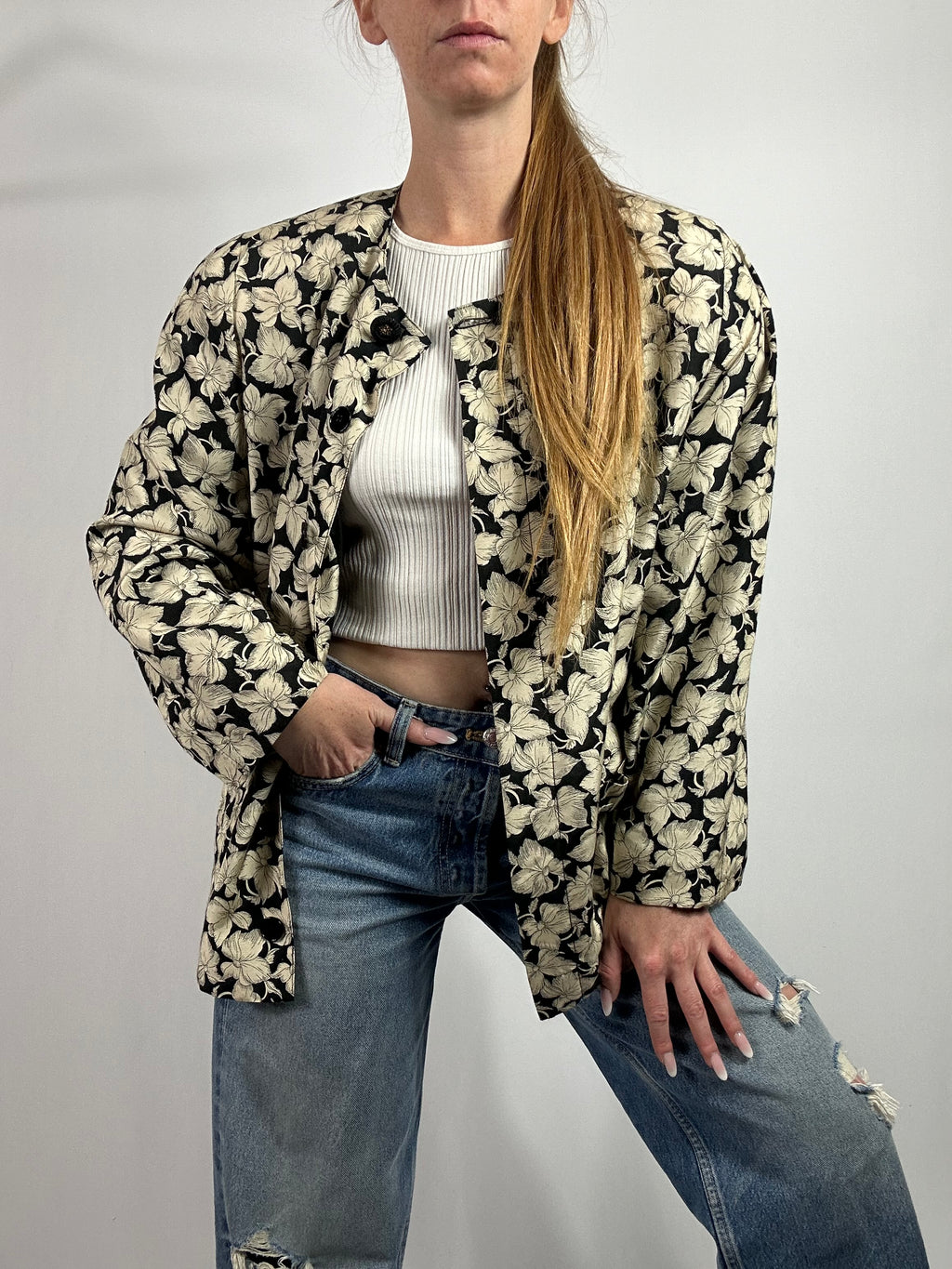 Blazer fantasia fiori tg.M vintage