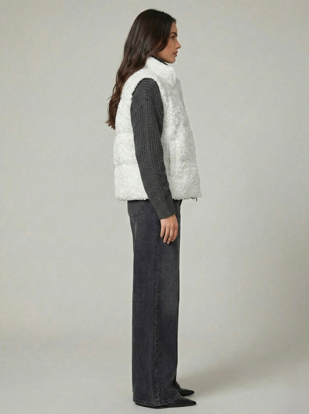 Gilet fluffy paillettes