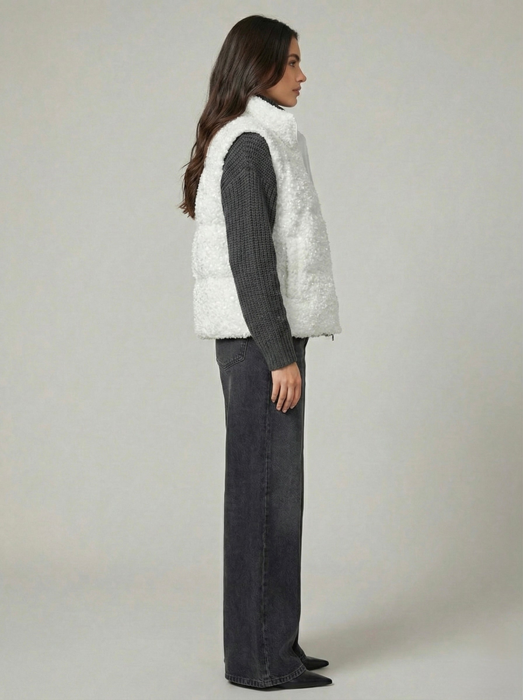 Gilet fluffy paillettes