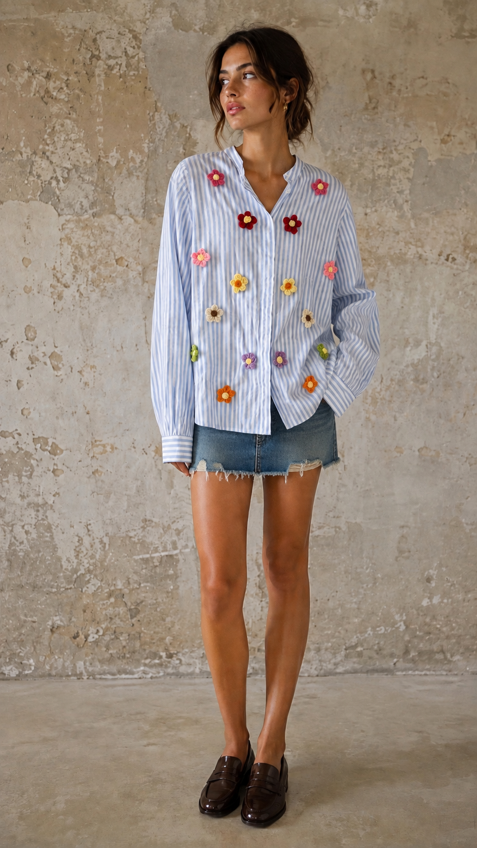Camicia righe ‘Explosion Flowers’
