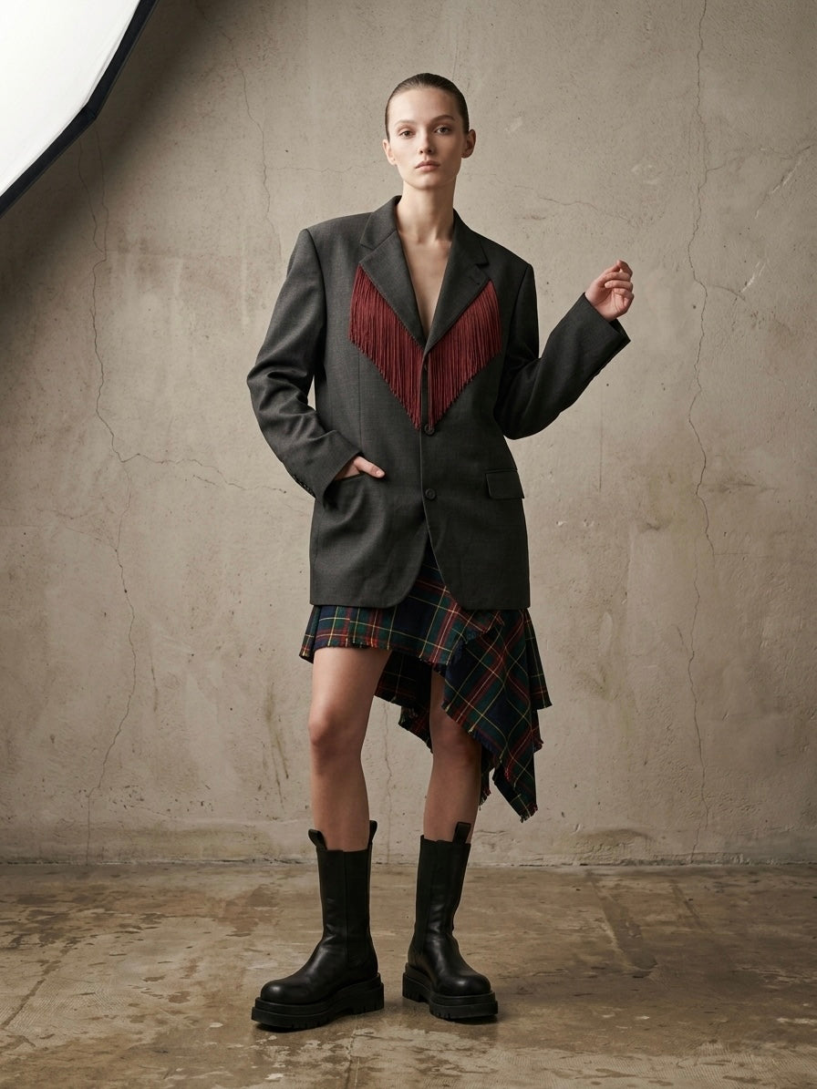 Blazer vintage Borgogna fringes ‘Rolling stones’