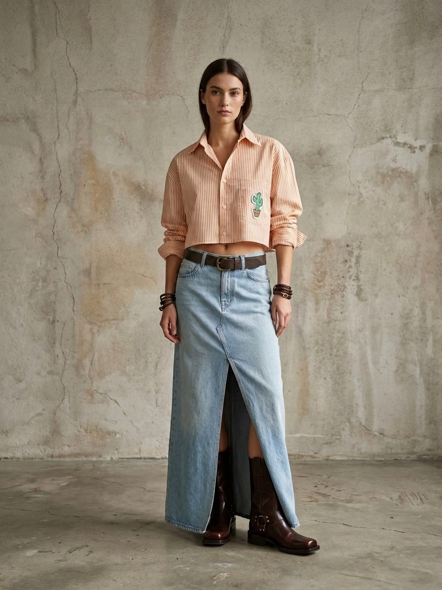 Camicia righe cut out fiocco handmade