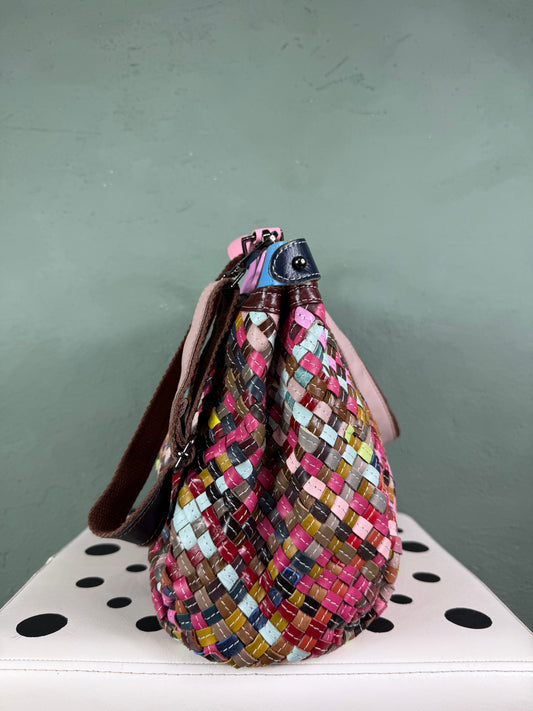 Borsa shopper vera pelle intrecciata multicolor