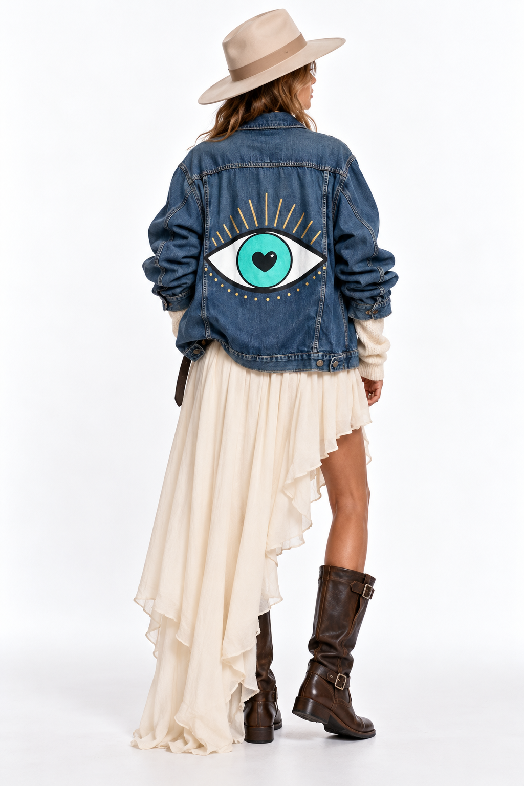 Giacca denim ‘HEART EYE’ hand printed