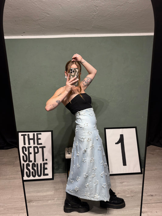 Maxi gonna denim strappi