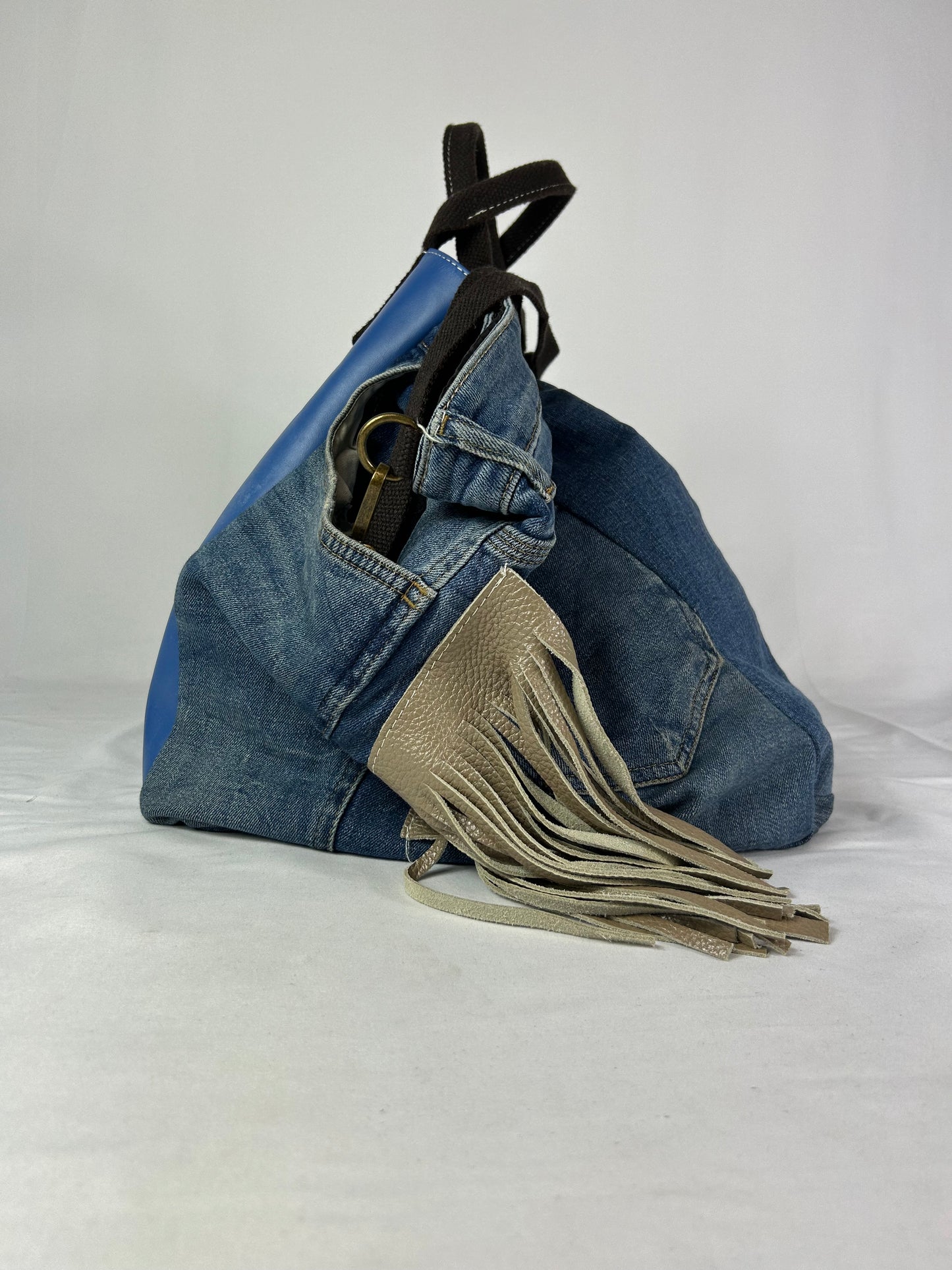 Borsa hand made denim frange