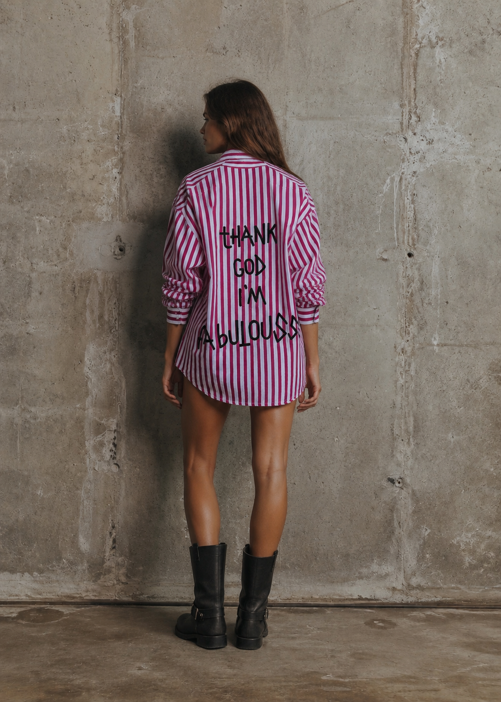 Camicia righe ‘Thank god I’m fabulous’ reworked