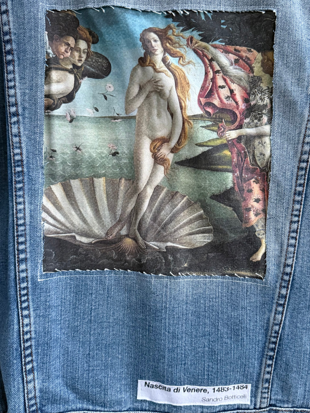 Giacca denim ‘Nascita di Venere’ Botticelli handmade
