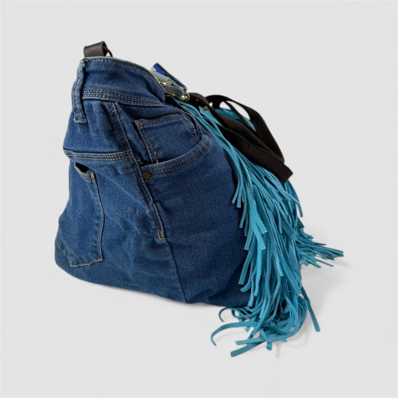 Borsa denim frange tracolla handmade
