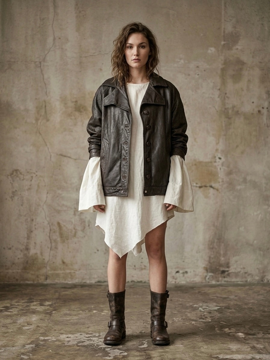 Giacca in pelle vintage ‘Bad choices’ hand printed