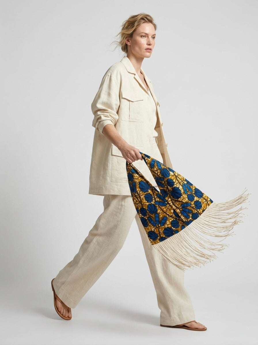 Borsa nodo frange ‘Cobalt Jungle’ handmade