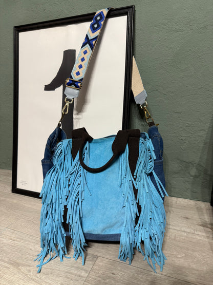 Borsa denim handmade frange