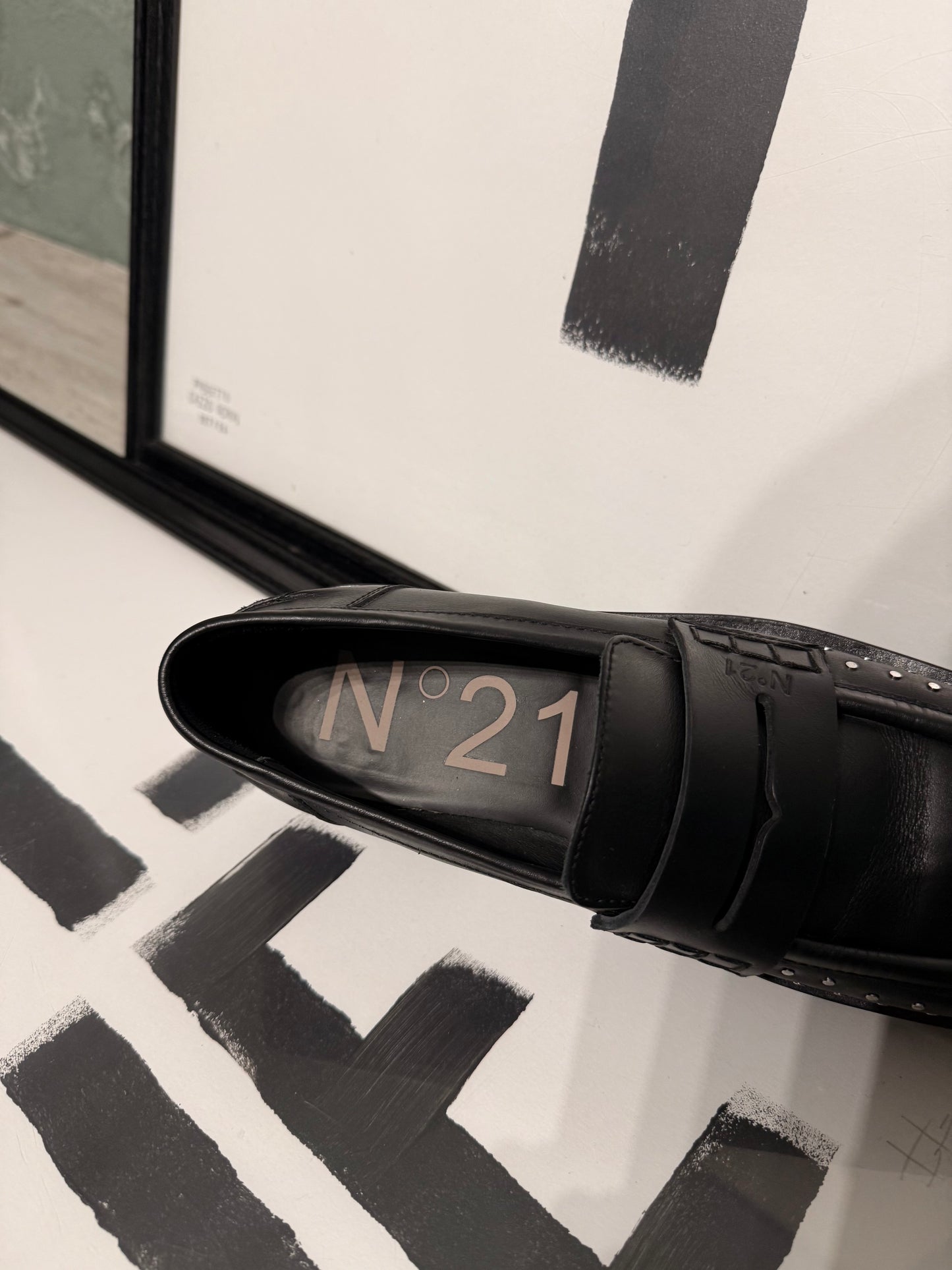 Mocassino punta quadrata borchie N°21 in pelle