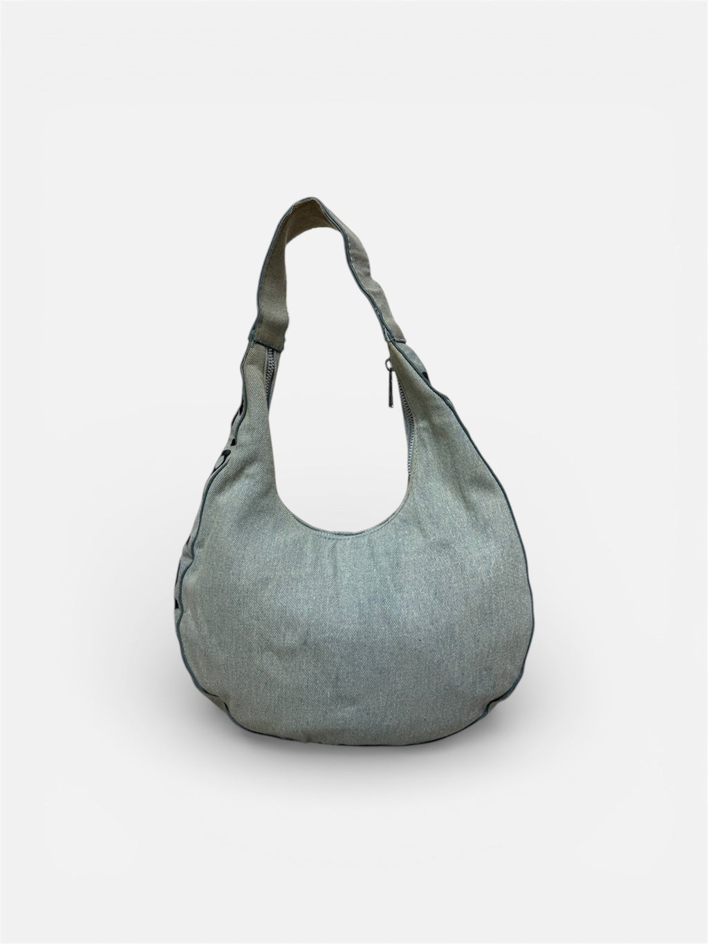 Borsa denim mezzaluna ‘Make money not love’ handmade