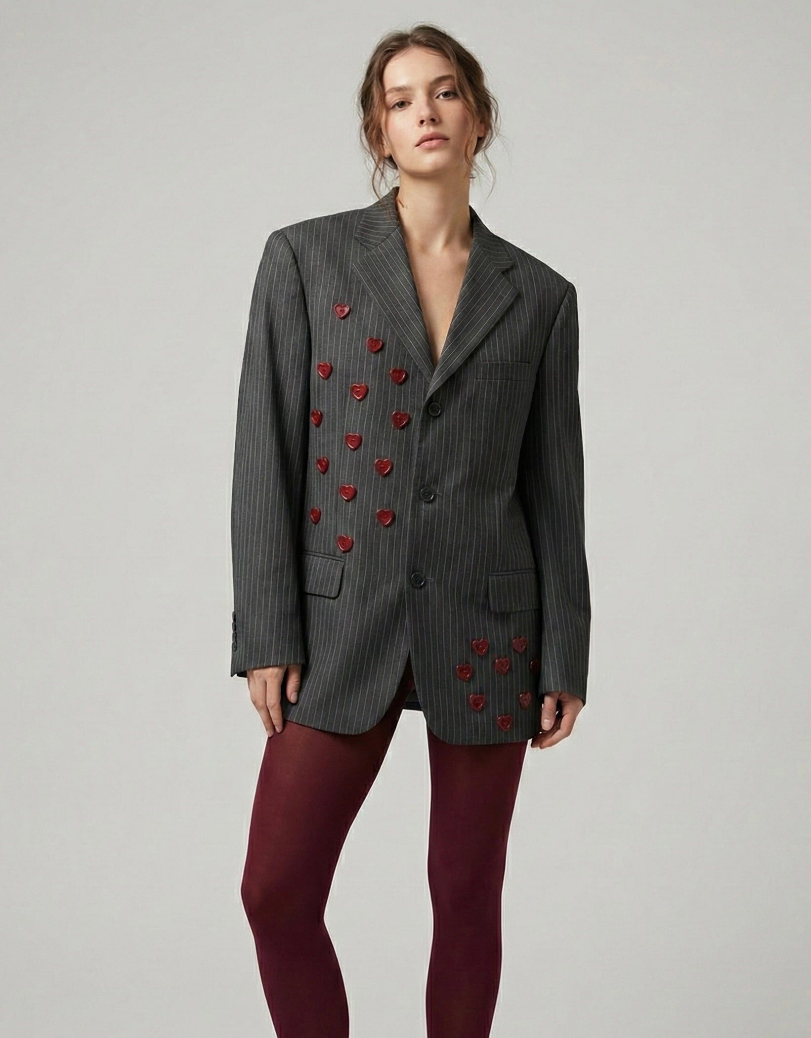 Blazer gessato vintage ‘Red hearts’ handmade