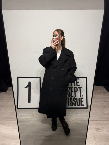 Cappotto vintage doppiopetto costine nero