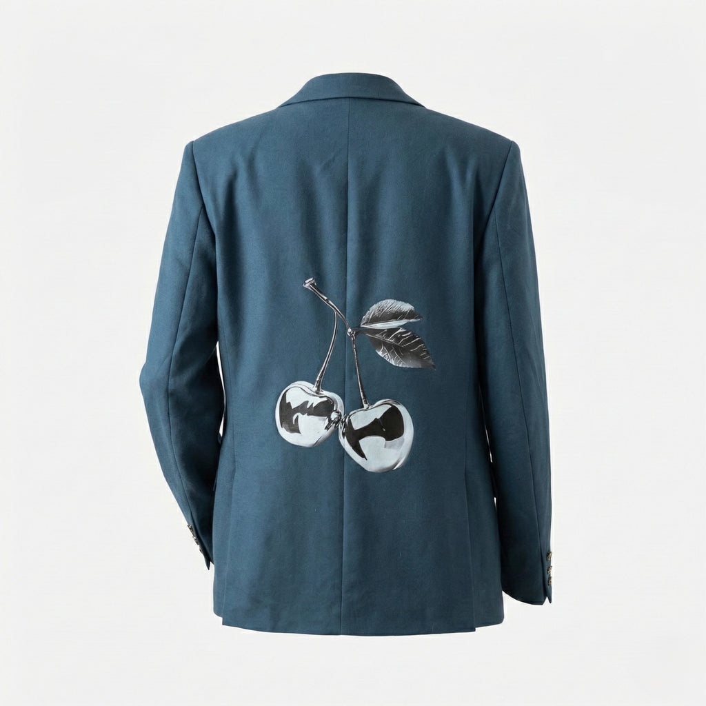 Blazer ottanio doppiopetto ‘Silver Cherries’ handmade