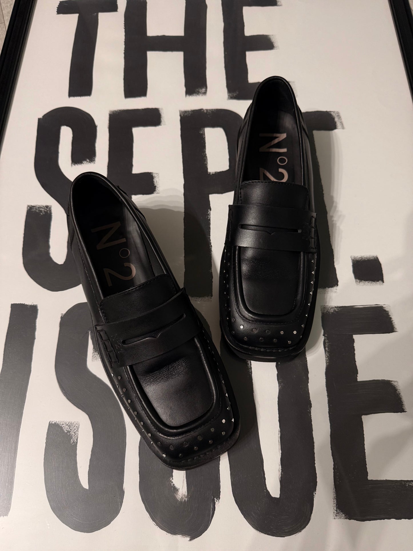 Mocassino punta quadrata borchie N°21 in pelle