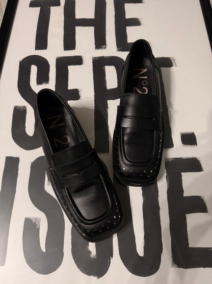 Mocassino punta quadrata borchie N°21 in pelle