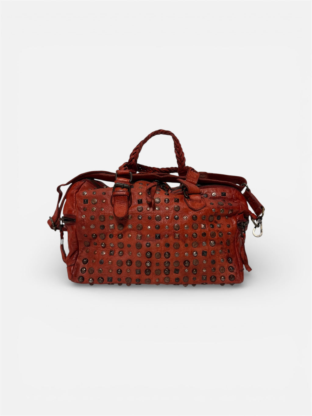 Bauletto in pelle e borchie con tracolla