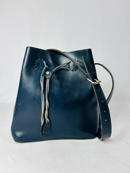 Secchiello in pelle blu navy vintage