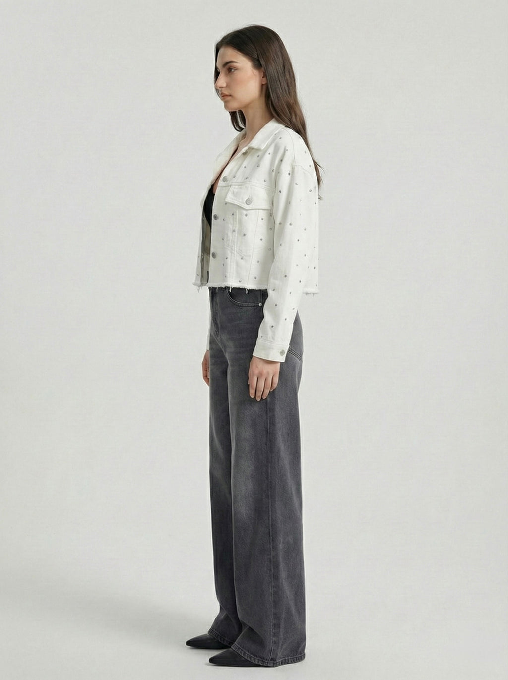 Giacca denim cropped strass