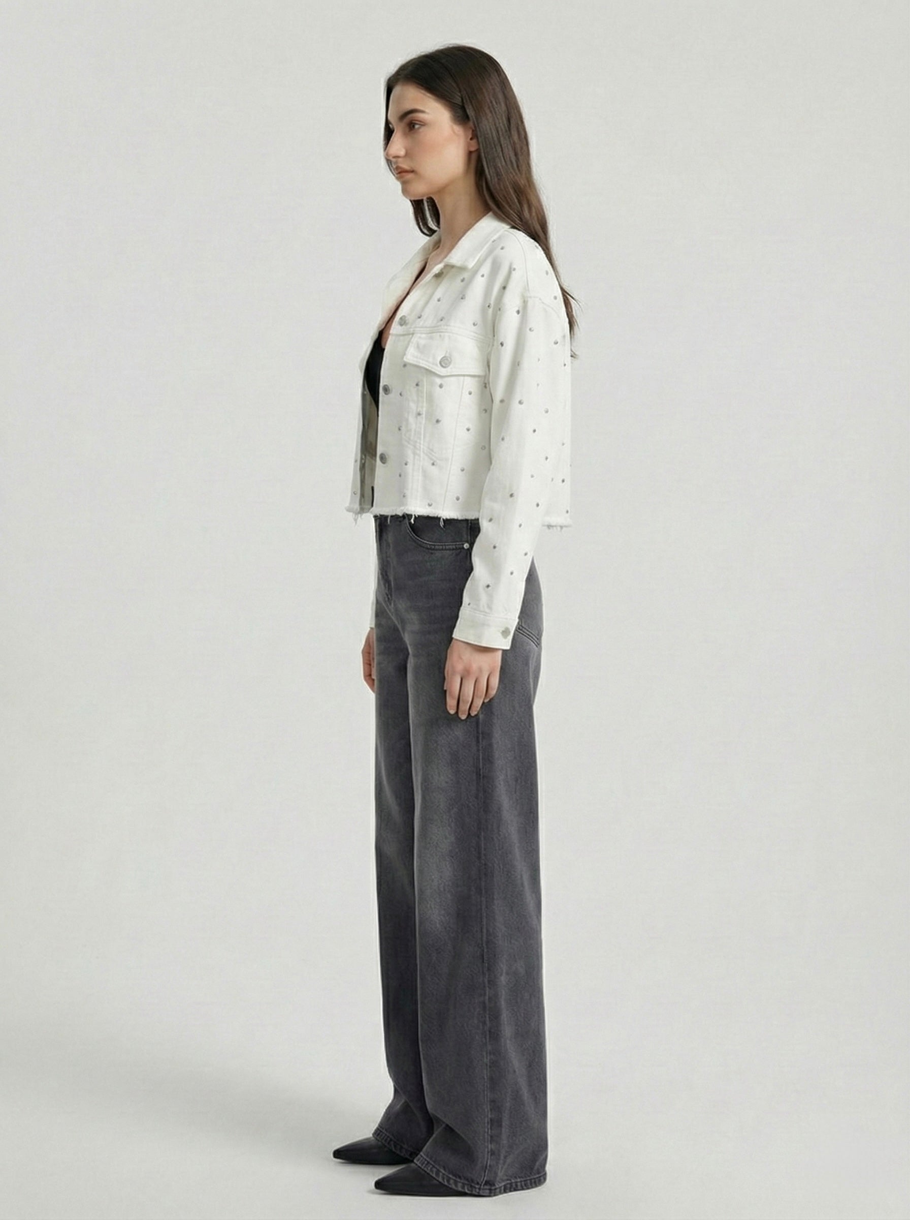 Giacca denim cropped strass