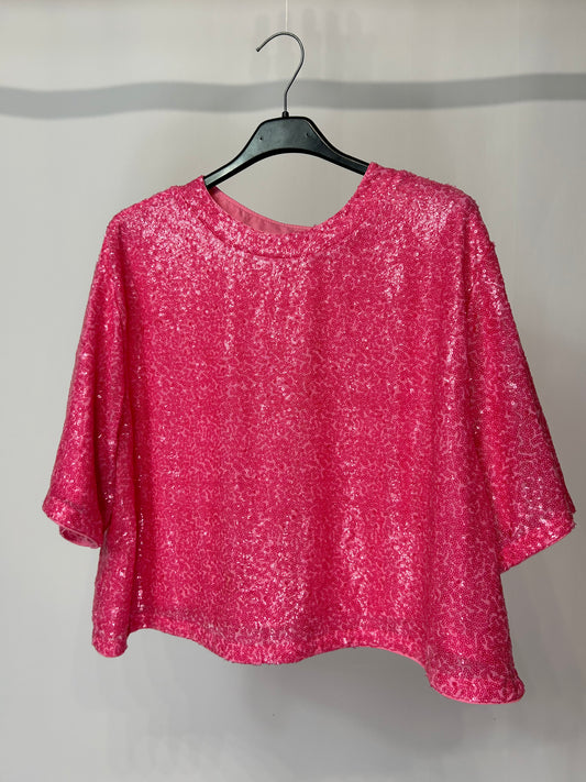 T-shirt paillettes fuxia tg.L