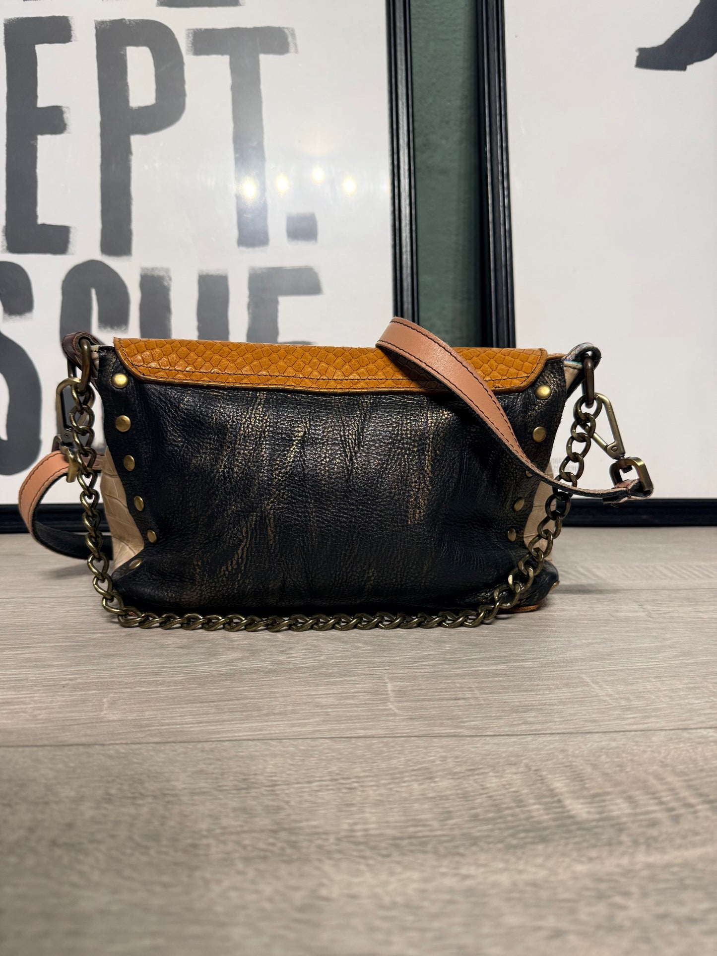 Postina multicolor in pelle handmade