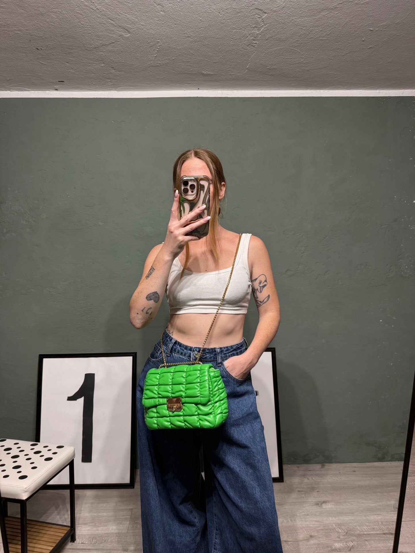 Borsa trapuntata pouf verde