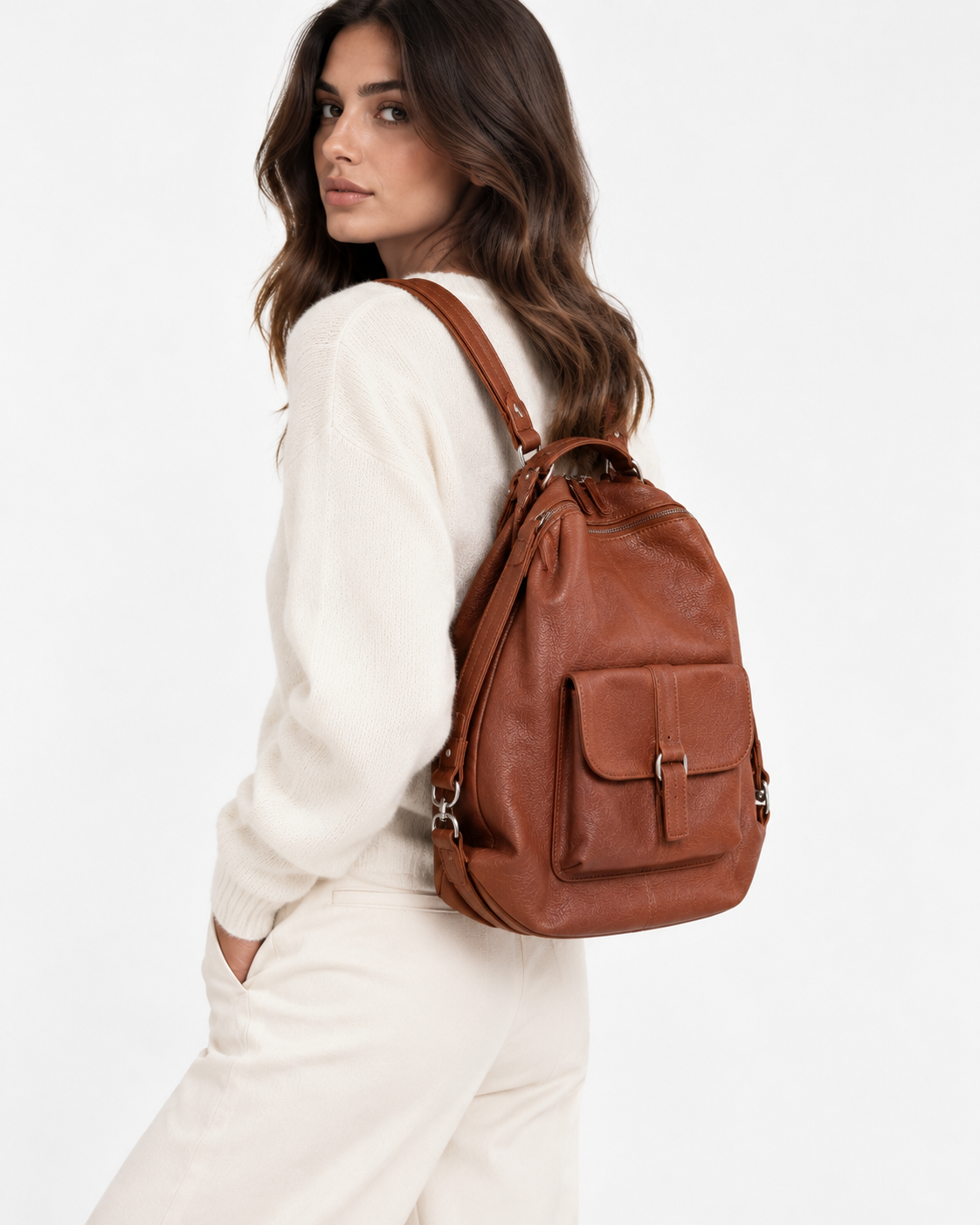 Borsa Vintage Cuoio Cognac 2 in 1 – A Spalla e Zaino