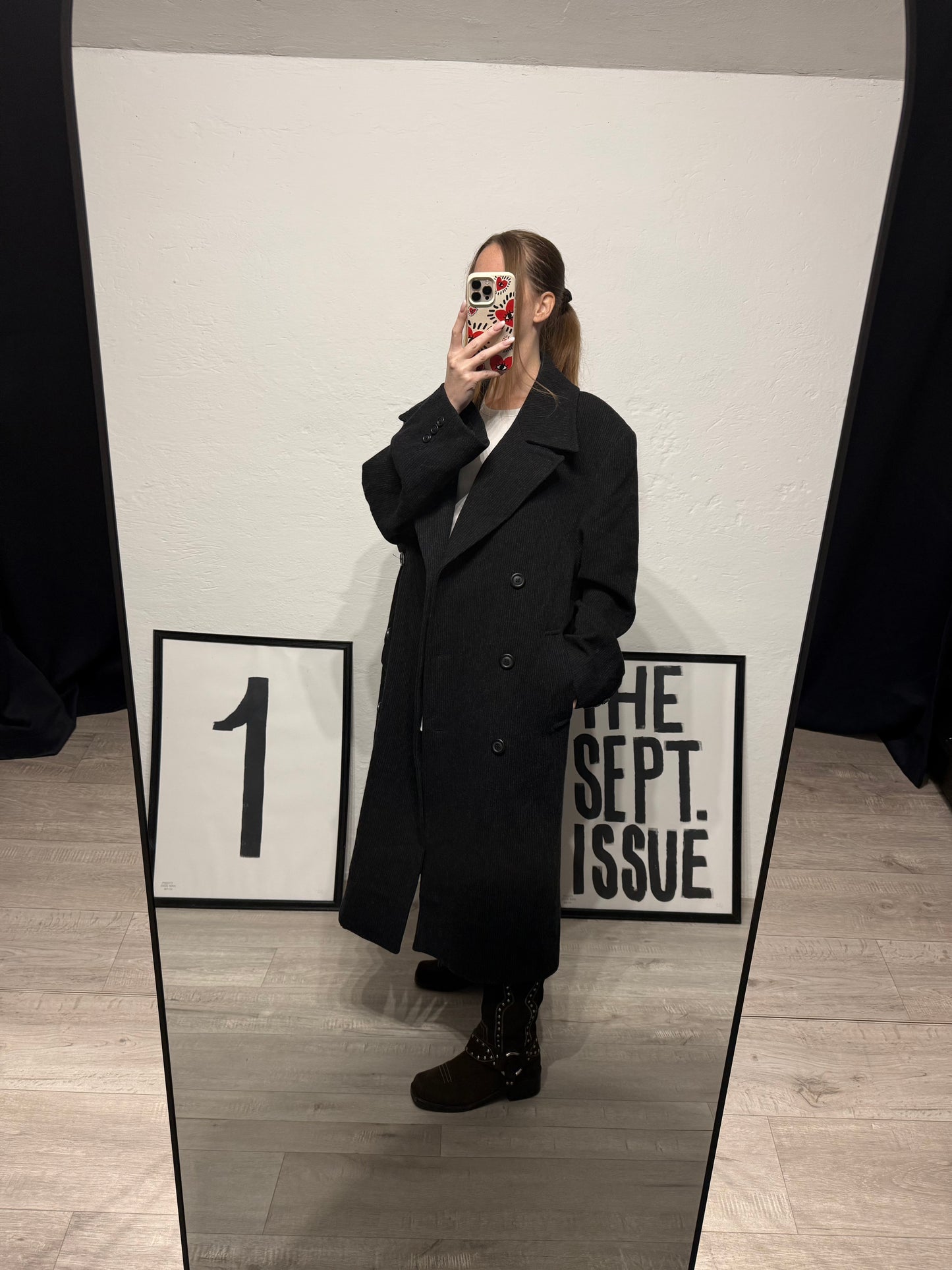 Cappotto vintage doppiopetto costine nero