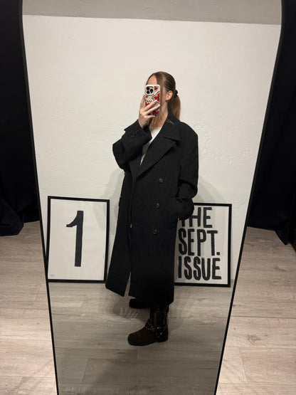 Cappotto vintage doppiopetto costine nero