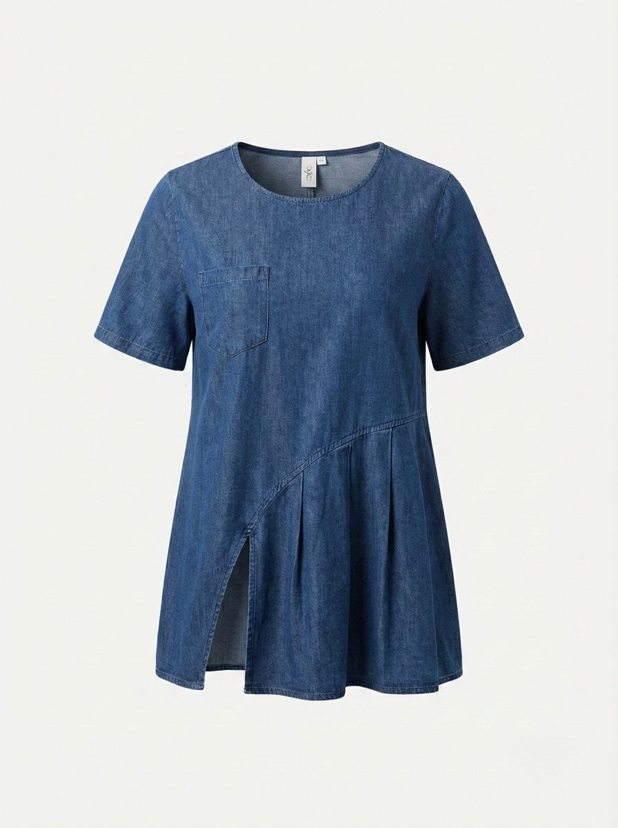 T-shirt asimmetrica effetto denim