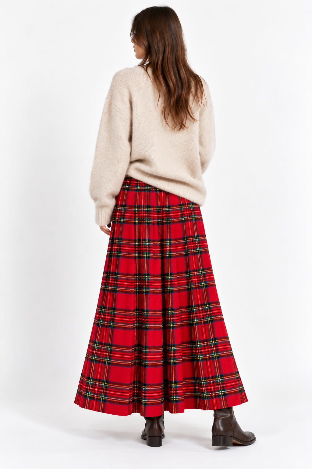 Maxigonna Vintage Plissé Tartan Rossa