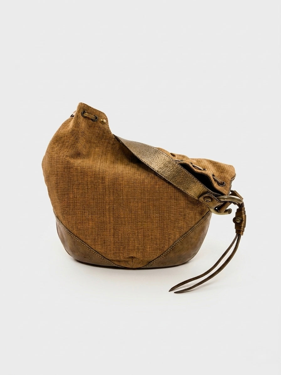 Borsa pelle e rafia Francesco Biasia spalla - mano y2k
