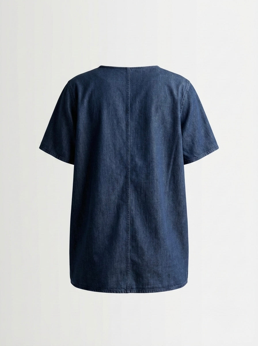 T-shirt asimmetrica effetto denim