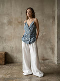 Top vintage smanicato denim