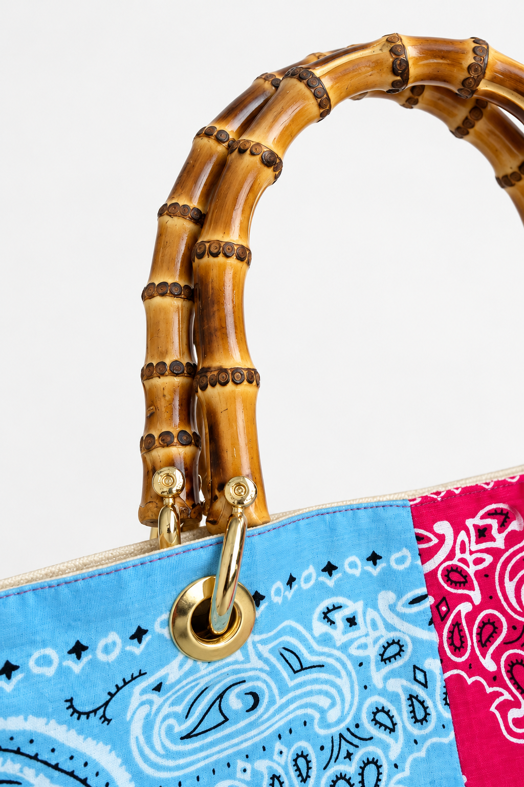 Maxi shopper bandana patchwork con manici in bamboo
