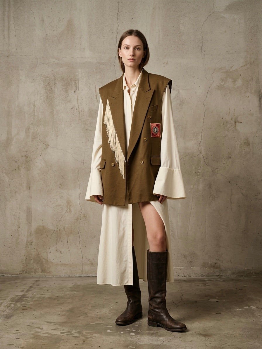 Gilet vintage reworked ‘Make art not war’