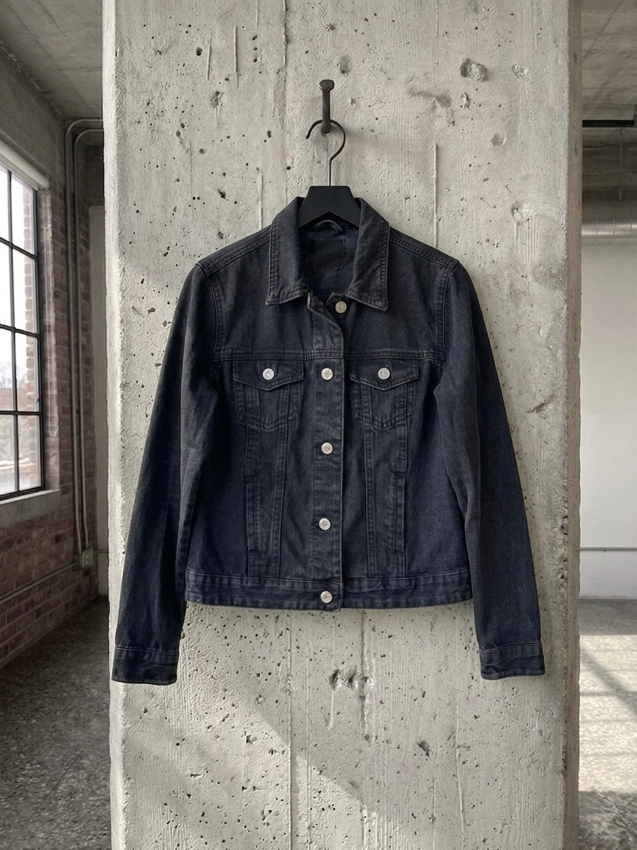 Giacca denim ‘lancio frecciatine’ hand printed