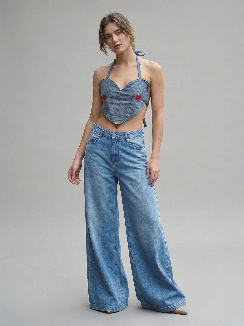 Heart denim top handmade