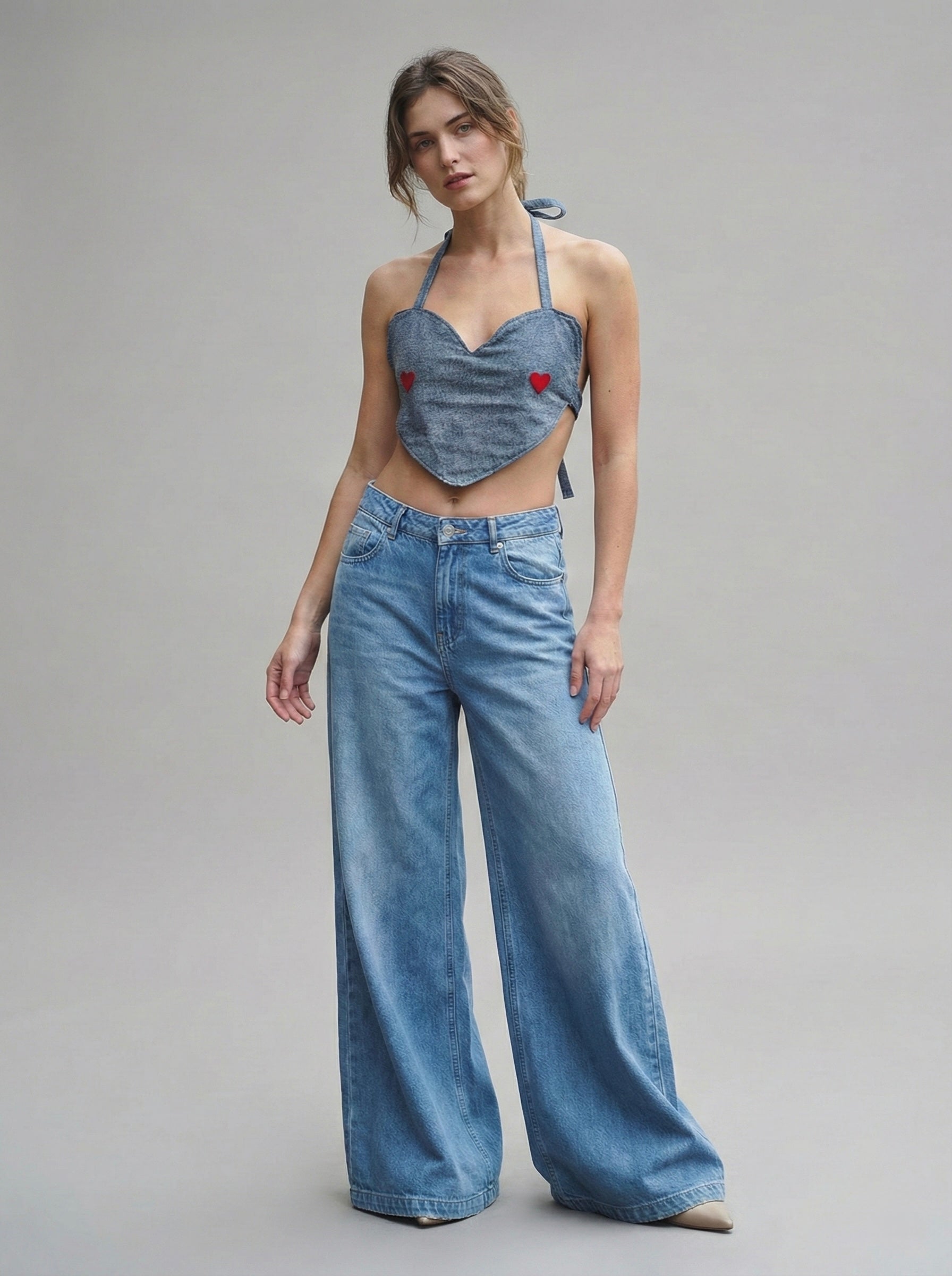 Heart denim top handmade