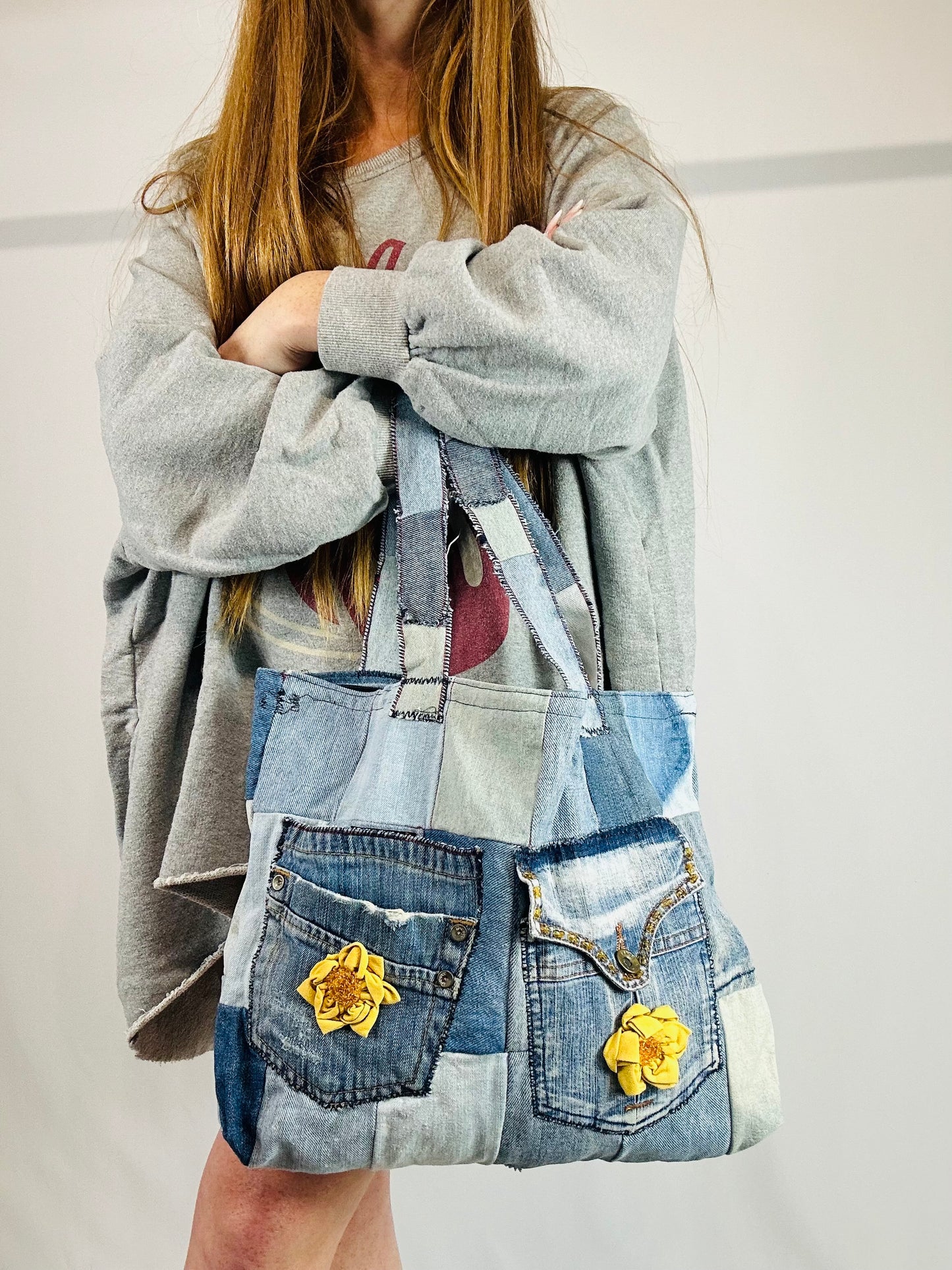 Denim patchwork handmade bag