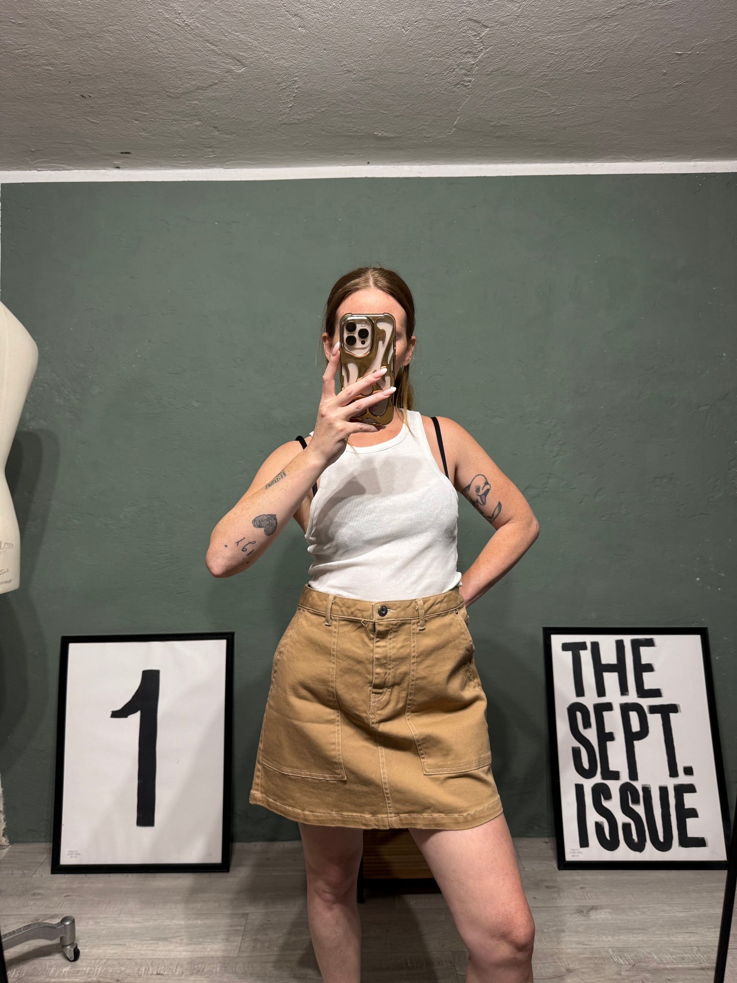 Mini gonna denim cammello