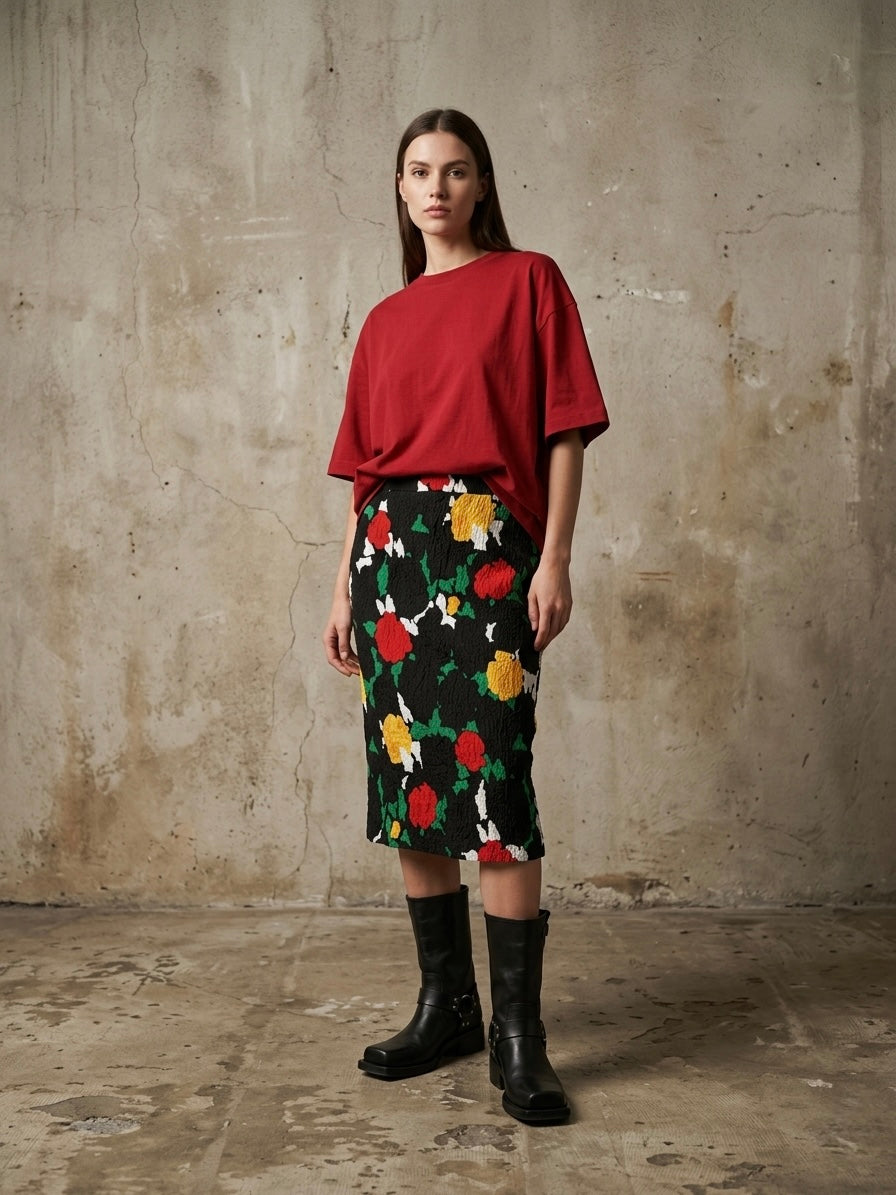 Gonna vintage fiori midi