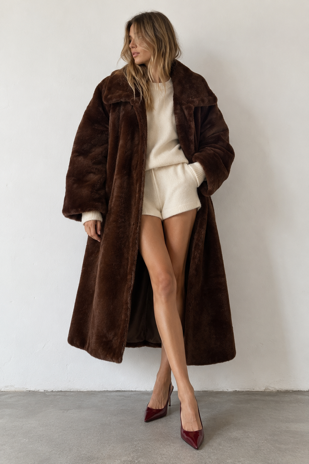 Pelliccia Ecologica Vintage Oversize Cioccolato